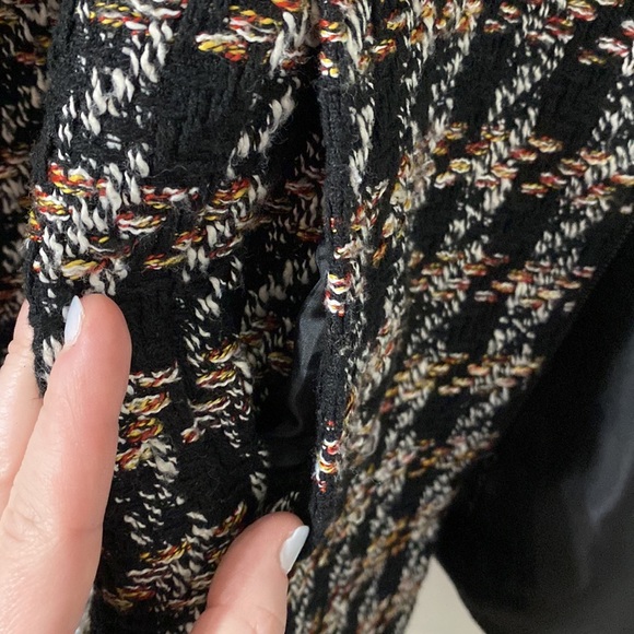 Zip up tweed long sleeve lined coat w/ pockets in yellow, red, white, & black - Picture 7 of 8